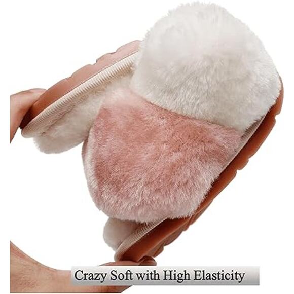 Crazy Lady Womens Size 8 Pink Fuzzy Fluffy Slide On Rubber Sole House Slippers - Picture 5 of 7
